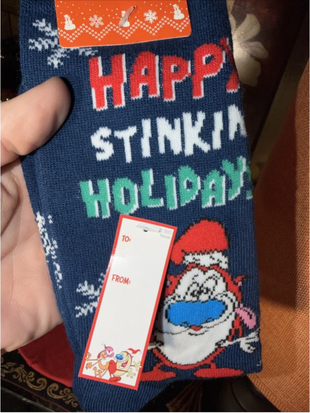 'Happy Stinkin Holiday' Christmas Ren & Stimpy Nickelodeon Crew Socks - One Pair